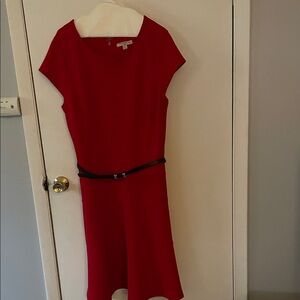 Sharagano Red Midi Dress with Black Accent
